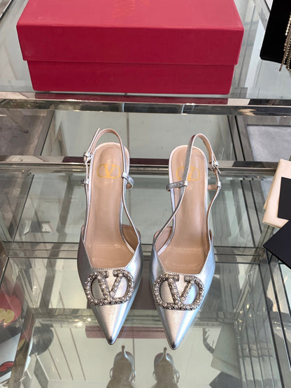 VT 25 High Heels Slingbacks Silver Cowhide 292337