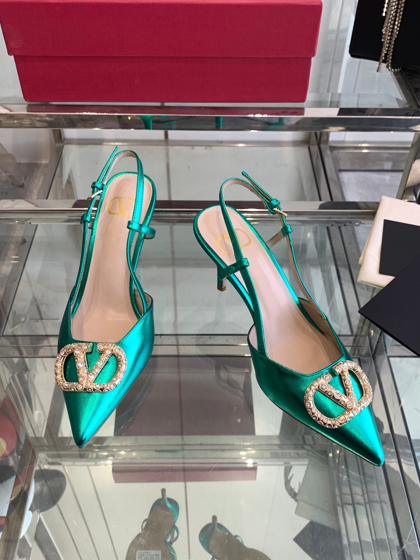 VT 25 High Heels Slingbacks Emerald Green Cowhide 292338