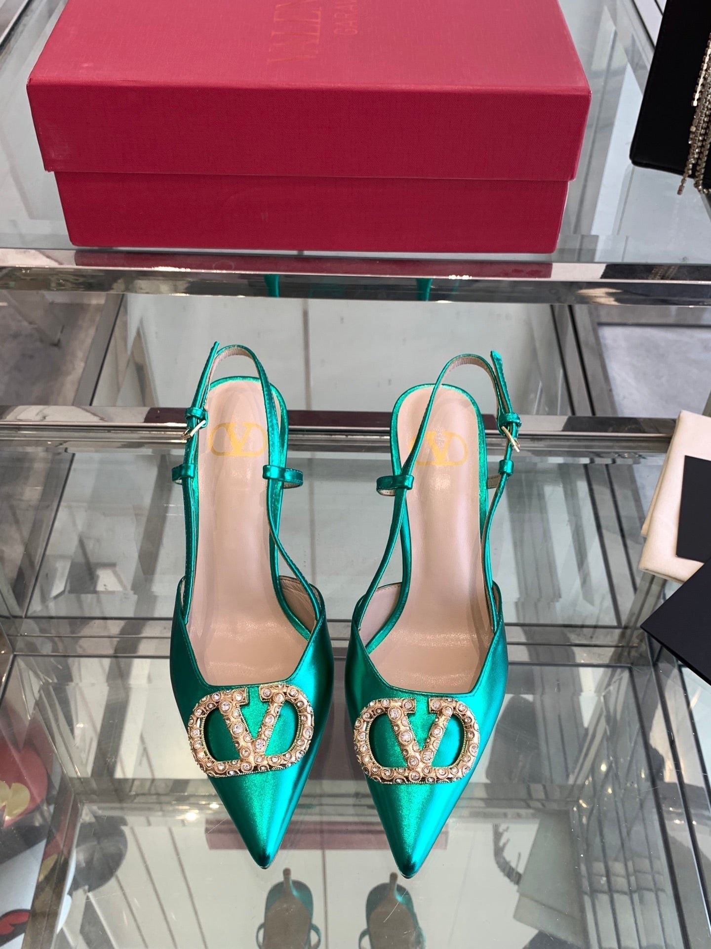 VT 25 High Heels Slingbacks Emerald Green Cowhide 292338