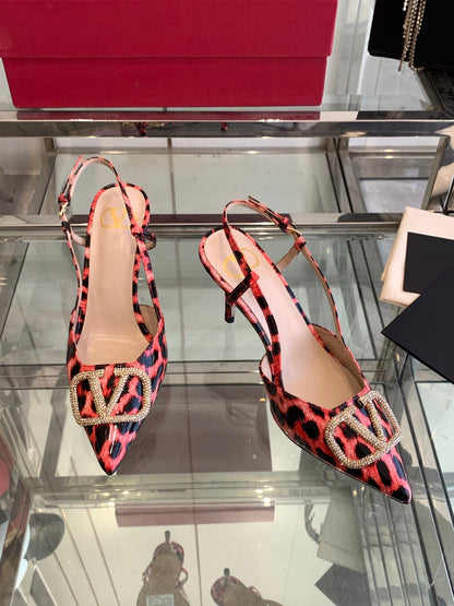 VT 25 High Heels Slingbacks Red Leopard Cowhide 292346