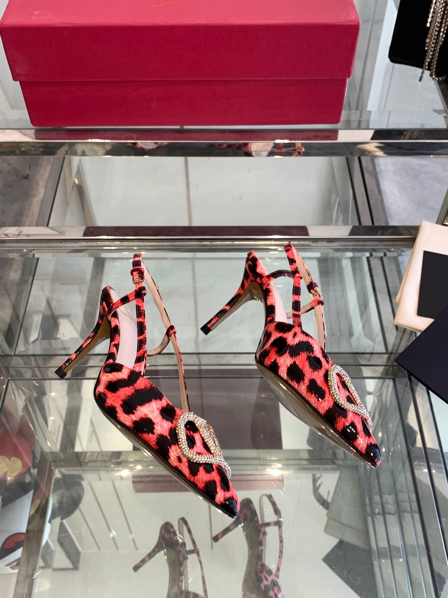 VT 25 High Heels Slingbacks Red Leopard Cowhide 292346