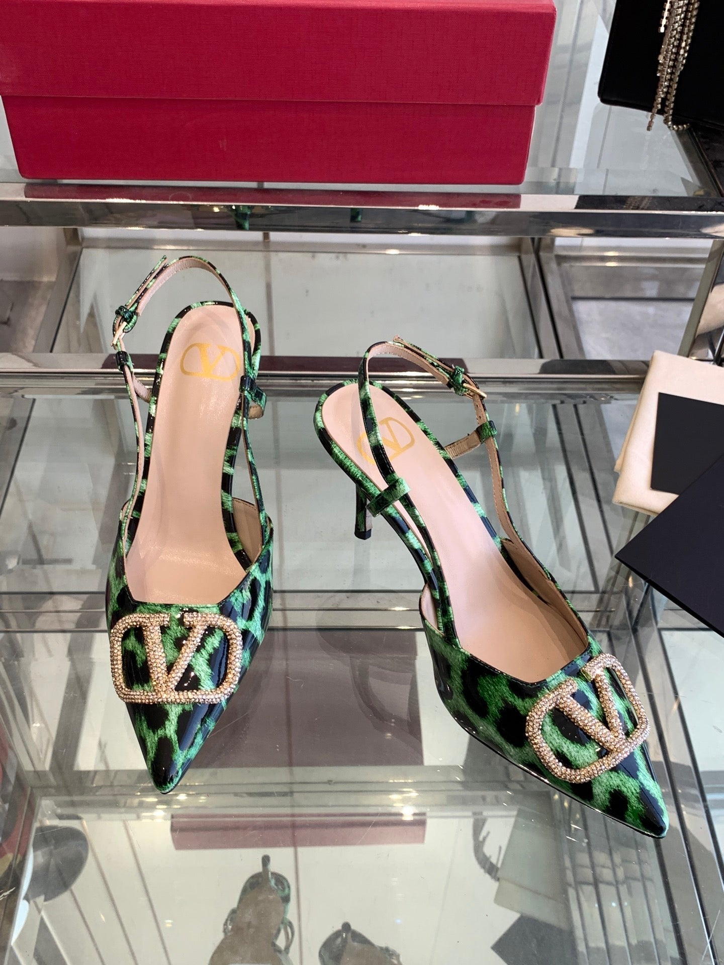 VT 25 High Heels Slingbacks Green Leopard Cowhide 292347