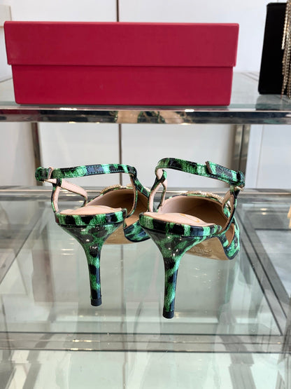 VT 25 High Heels Slingbacks Green Leopard Cowhide 292347