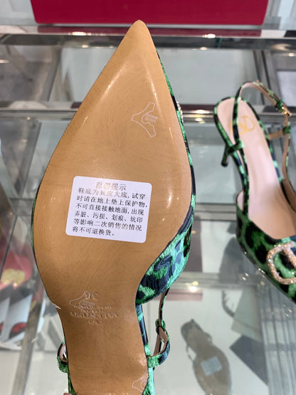 VT 25 High Heels Slingbacks Green Leopard Cowhide 292347