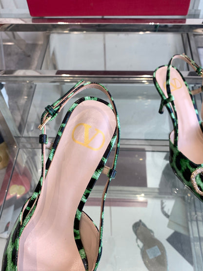 VT 25 High Heels Slingbacks Green Leopard Cowhide 292347