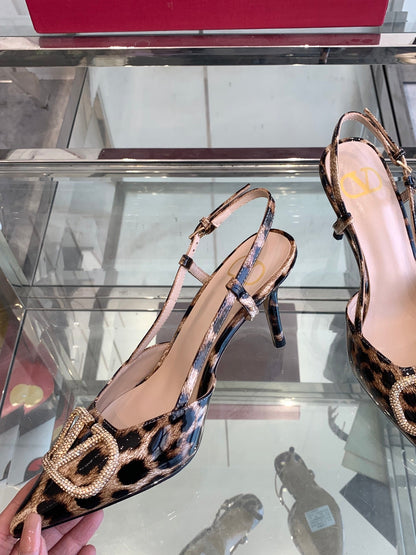 VT 25 High Heels Slingbacks Leopard Pattern Cowhide 292348