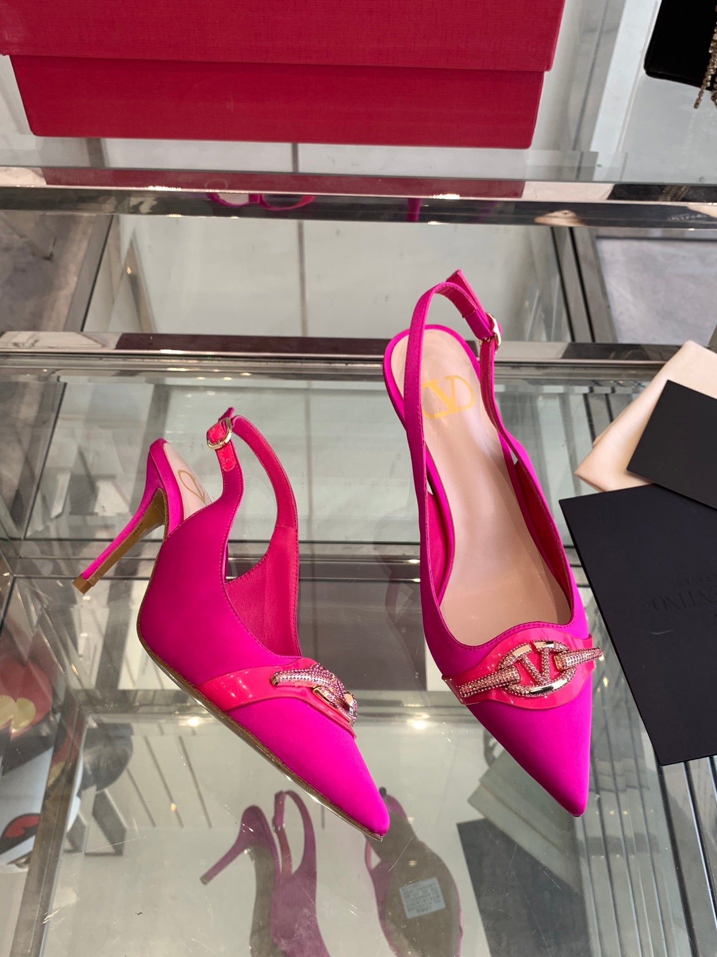 VT 25 High Heels Slingbacks Fuchsia Pink Cowhide 292353