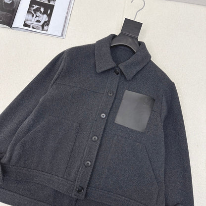 Loewe Logo Embroidered Jacket Gray Polyester Fiber