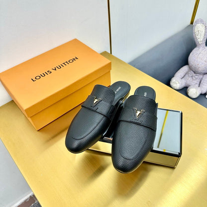 LV 25C LV Capri Open Back Loafer Black Wrinkled Cowhide 219926