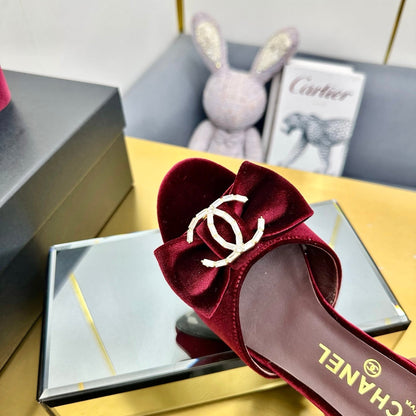 CC 25 Mid Heel Mules Burgundy Red Velvet 238479