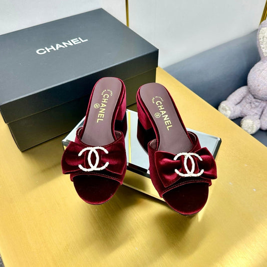 CC 25 Mid Heel Mules Burgundy Red Velvet 238479