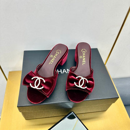 CC 25 Mid Heel Mules Burgundy Red Velvet 238479