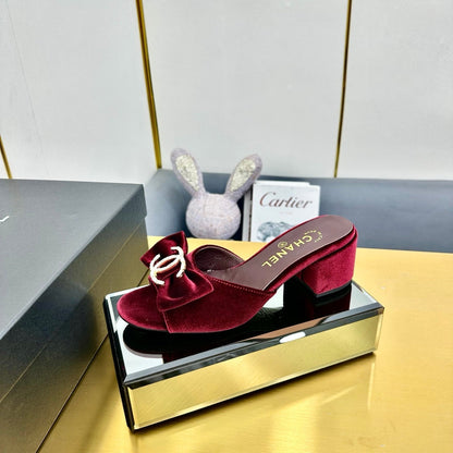 CC 25 Mid Heel Mules Burgundy Red Velvet 238479