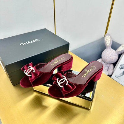 CC 25 Mid Heel Mules Burgundy Red Velvet 238479