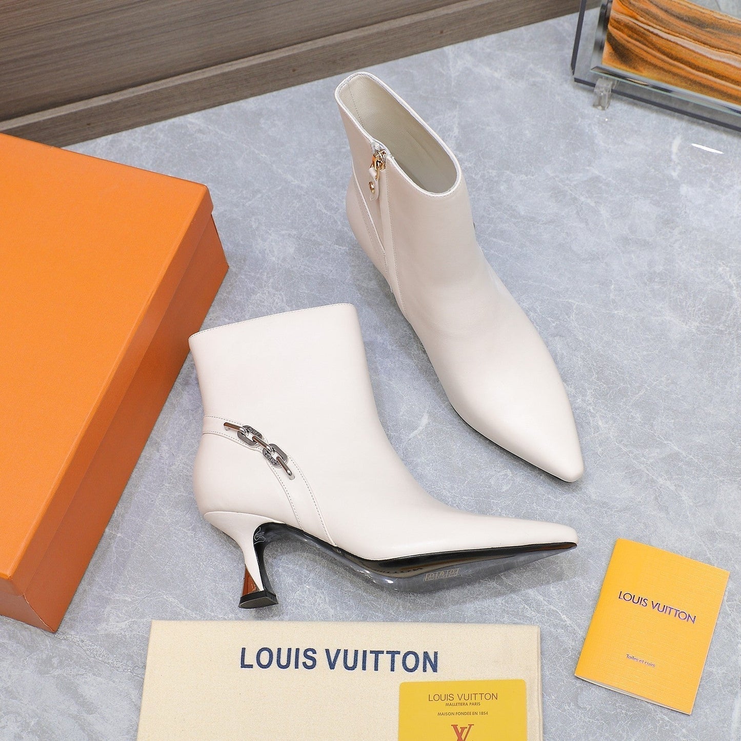 LV Sparkle Ankle Boots 70mm White Cowhide
