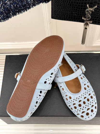 Alaia Women's Ballet Flat Light Blue Suede 293224