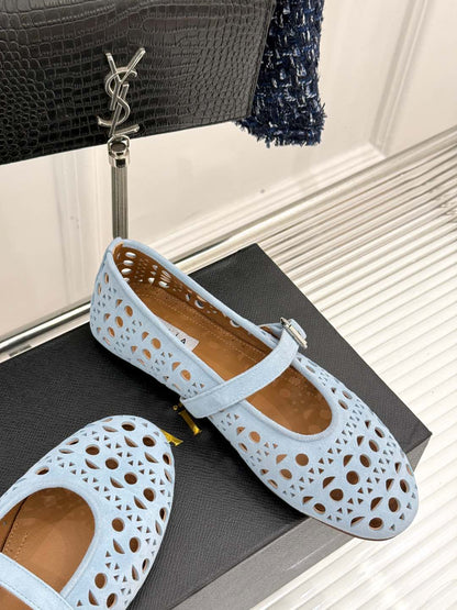 Alaia Women's Ballet Flat Light Blue Suede 293224