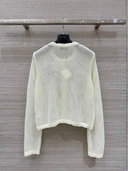 Loewe 25 Mesh Hollow Knitted Cardigan Ivory Wool