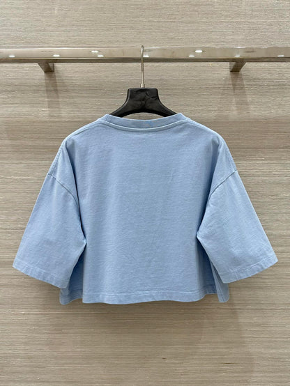 Loewe 25 Cropped Anagram T-Shirt Blue Cotton