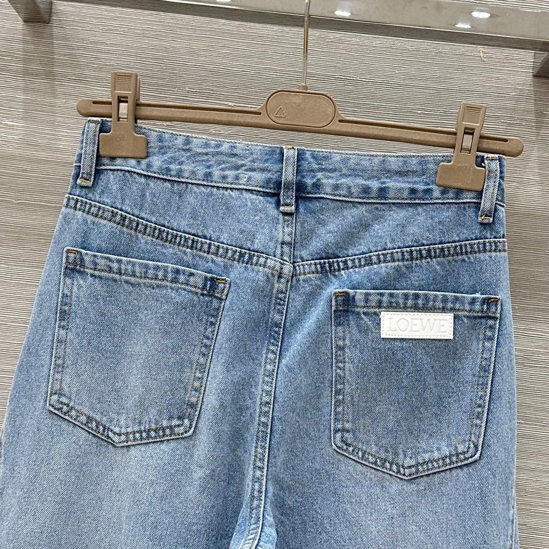 Loewe 25 Pocket Embossed Letter Straight Jeans Blue Cotton