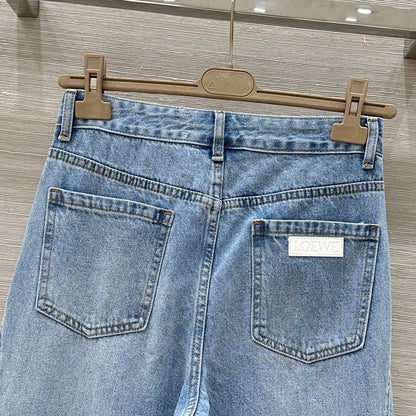 Loewe 25 Pocket Embossed Letter Straight Jeans Blue Cotton