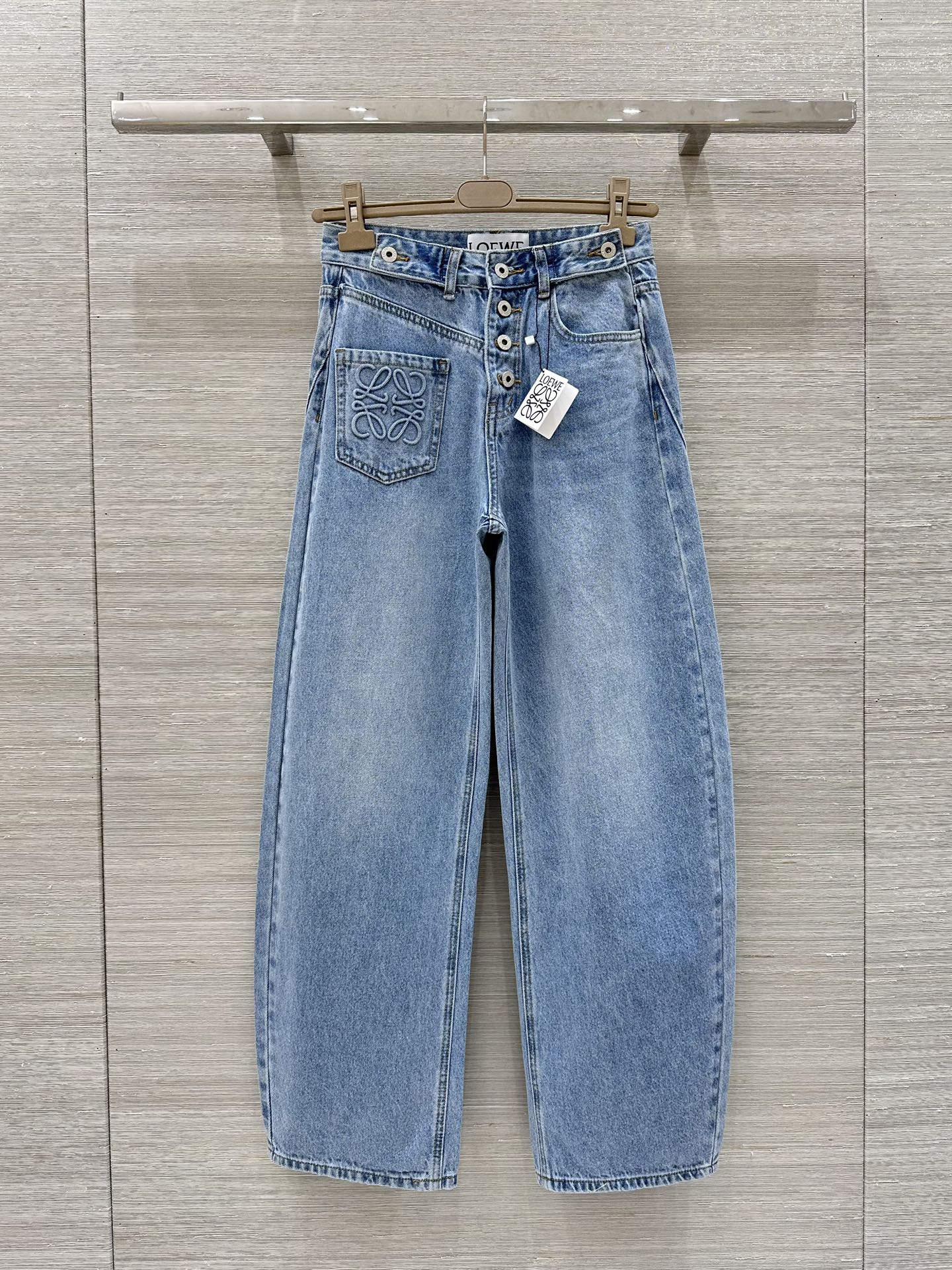 Loewe 25 Pocket Embossed Letter Straight Jeans Blue Cotton