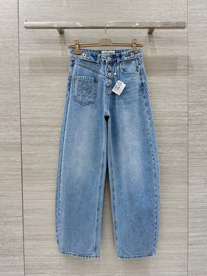 Loewe 25 Pocket Embossed Letter Straight Jeans Blue Cotton