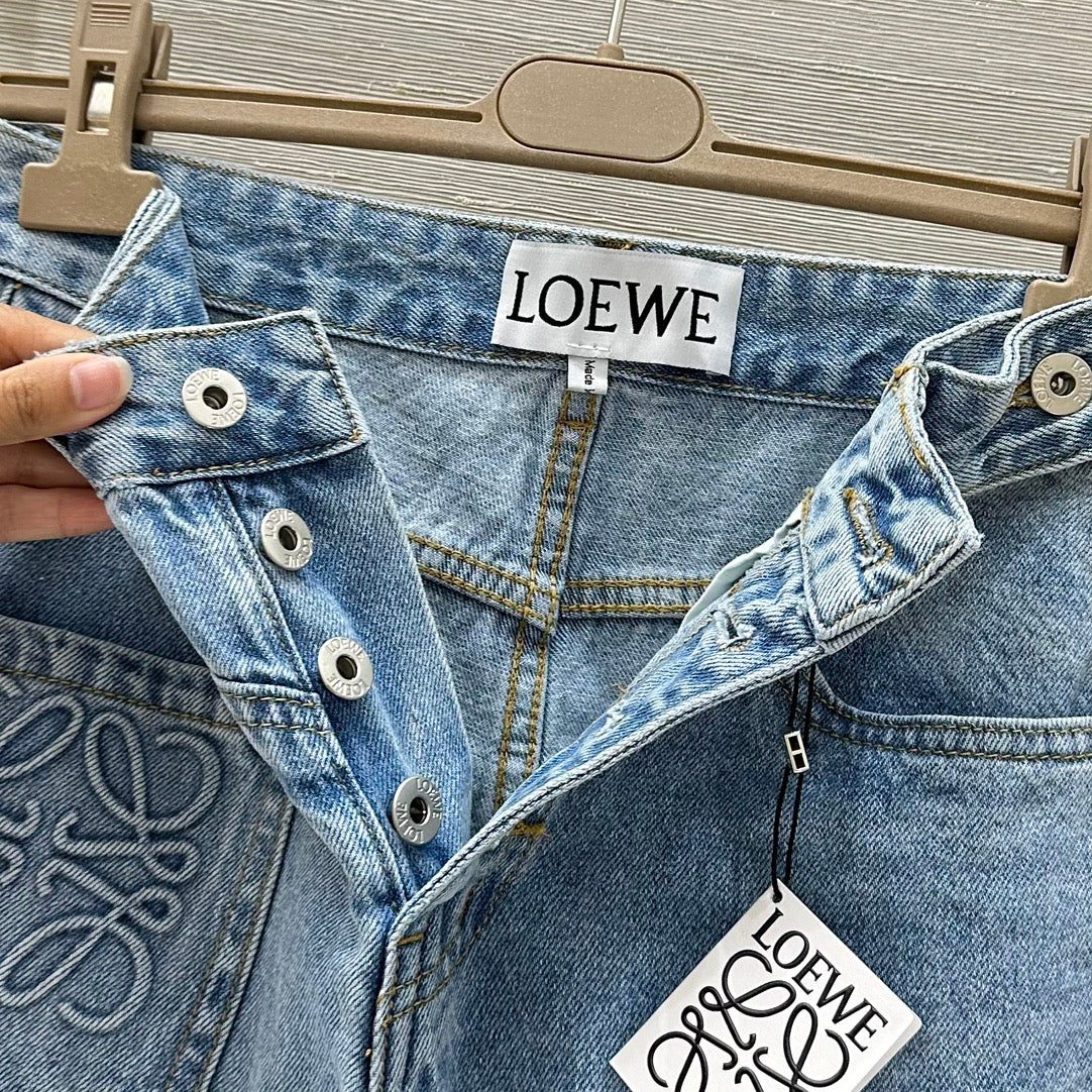 Loewe 25 Pocket Embossed Letter Straight Jeans Blue Cotton