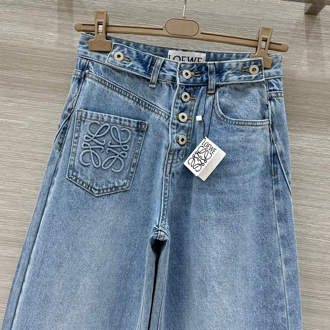 Loewe 25 Pocket Embossed Letter Straight Jeans Blue Cotton
