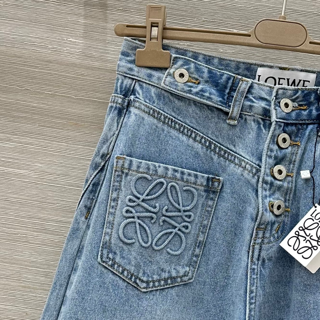Loewe 25 Pocket Embossed Letter Straight Jeans Blue Cotton
