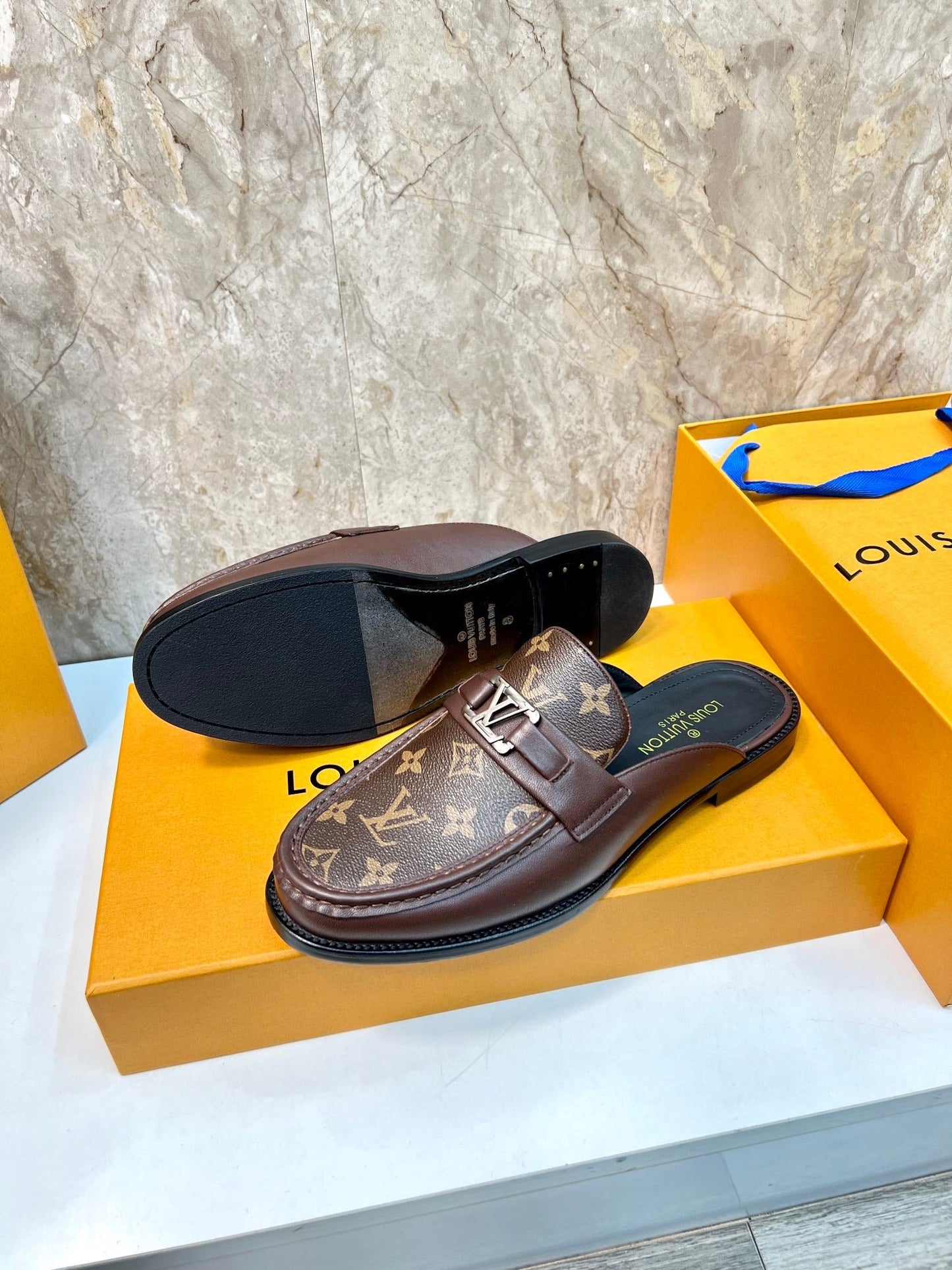 LV EASY MULE IN BROWN CHOCOLATE MONOGRAM CALFSKIN