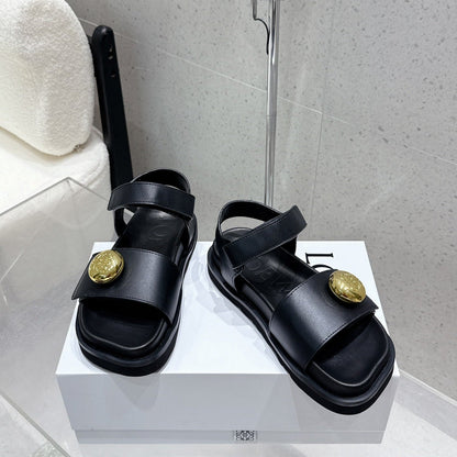 LOEWE 25ss sandals black gold sheepskin