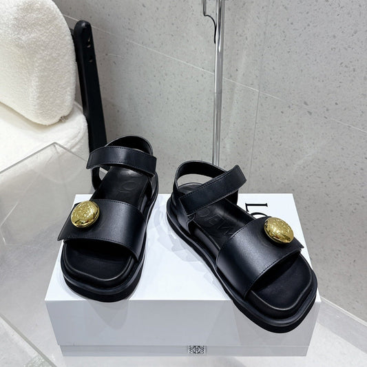 LOEWE 25ss sandals black gold sheepskin