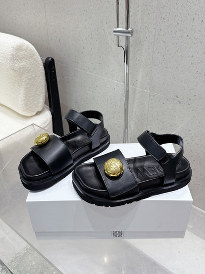 LOEWE 25ss sandals black gold sheepskin