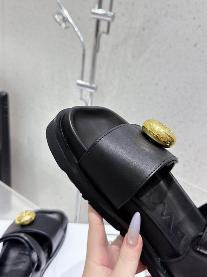 LOEWE 25ss sandals black gold sheepskin