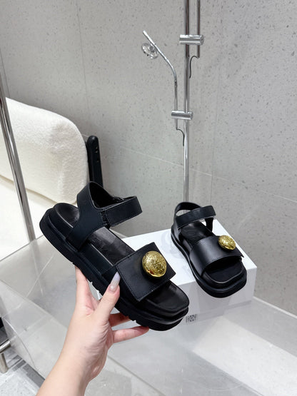 LOEWE 25ss sandals black gold sheepskin