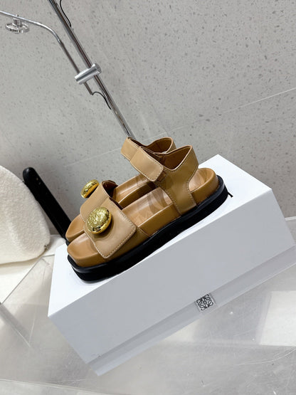 LOEWE 25ss sandals brown gold sheepskin