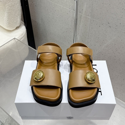 LOEWE 25ss sandals brown gold sheepskin