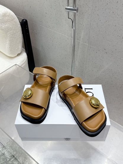 LOEWE 25ss sandals brown gold sheepskin