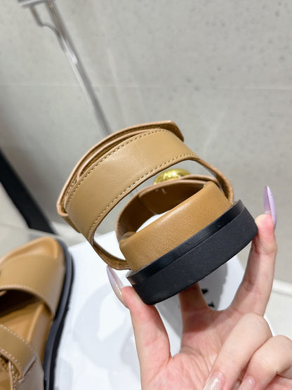 LOEWE 25ss sandals brown gold sheepskin