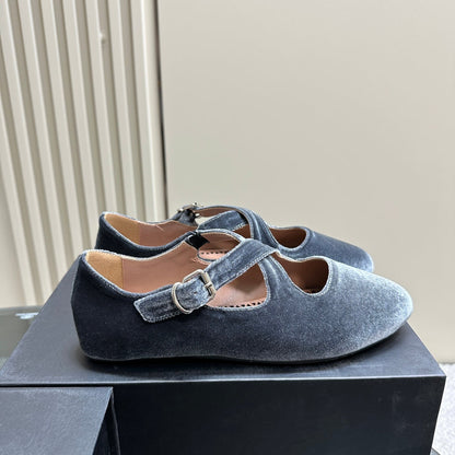 Alaila Criss Cross Ballet Flats In Dark Grey Velvet  920785