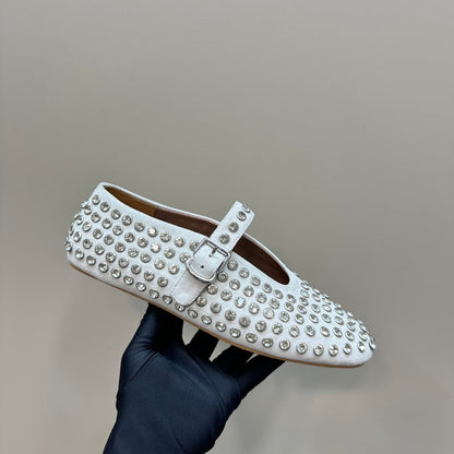 Alaia Strass Suede Ballet Flats In White 999322