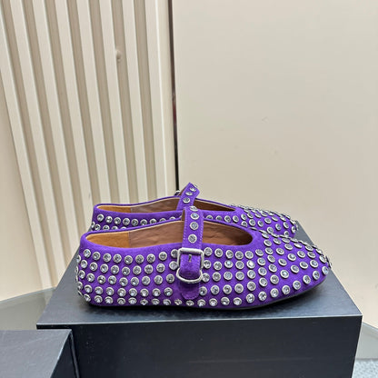 Alaia Strass Suede Ballet Flats In Purple 999326