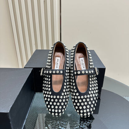 Alaia Strass Suede Ballet Flats In Black 999314