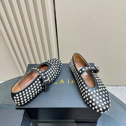 Alaia Strass Suede Ballet Flats In Black 999314