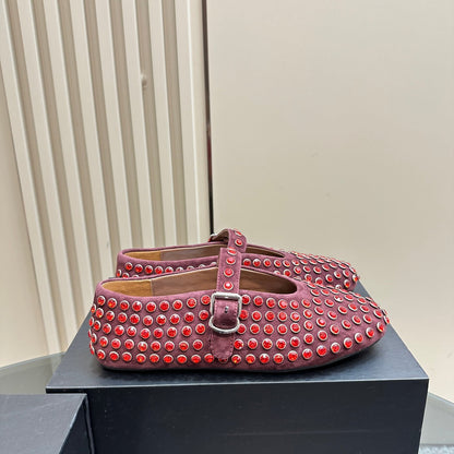 Alaia Strass Suede Ballet Flats In Red Purple 999328