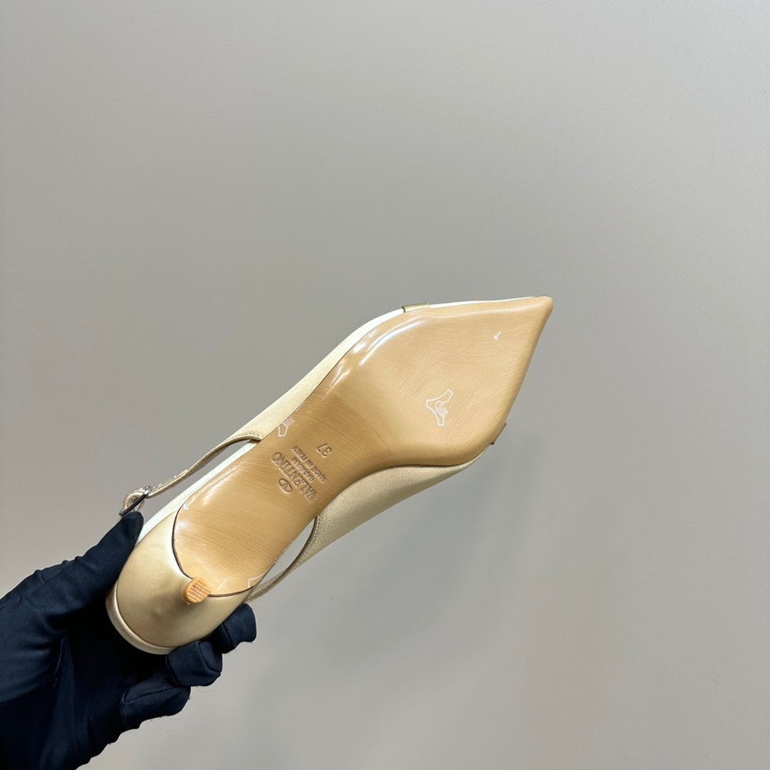 Valentino Slingback Pump 40mm In Beige Mix Gold Lambskin 999007