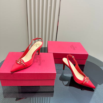 Valentino Slingback Pump 80mm In Red Mix Beige Lambskin 999021