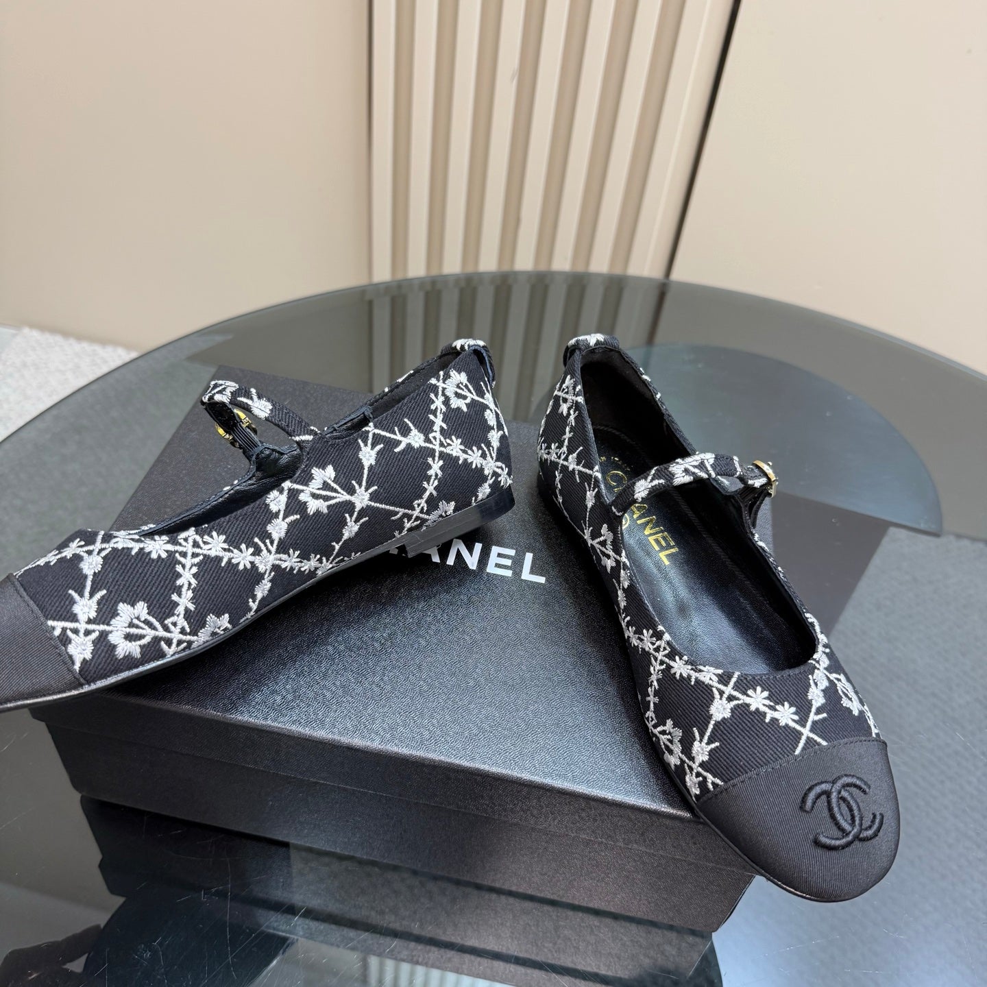 CC 25 Mary Jane Flats Black Pattern Fabric 239404