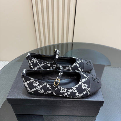 CC 25 Mary Jane Flats Black Pattern Fabric 239404